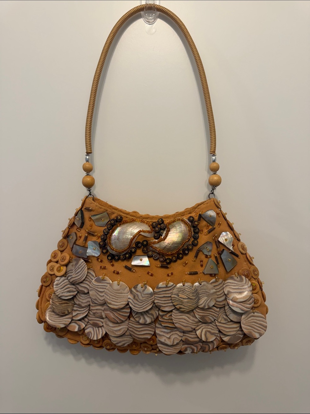 Nicole Lee Tan Beaded Shell-Accent Shoulder Bag
